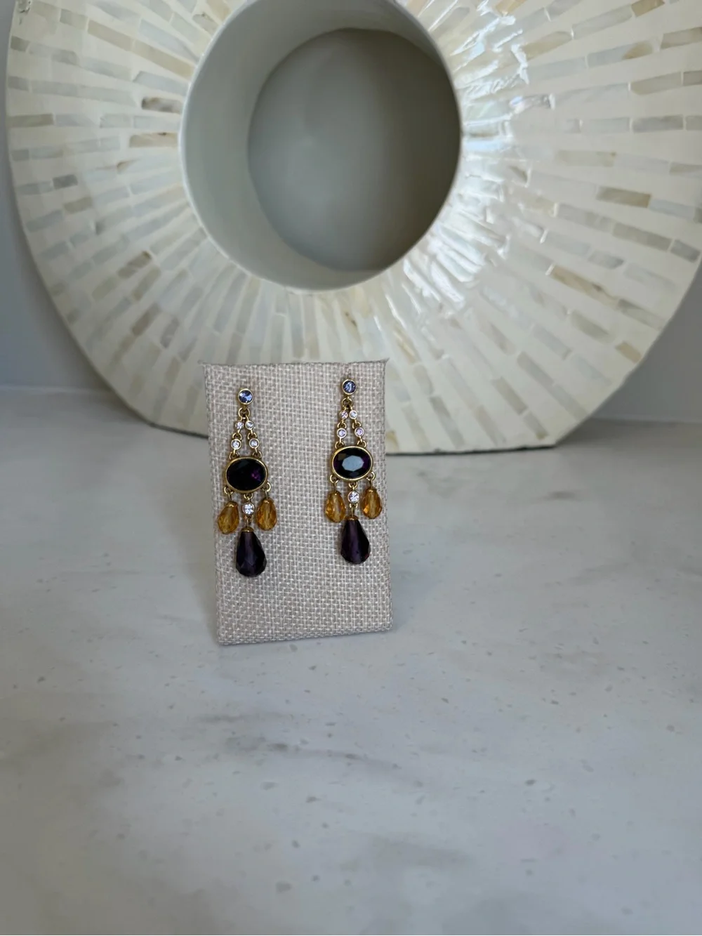 Carolee Gold-Tone Purple and Amber Drop Earrings - Women Jewelry